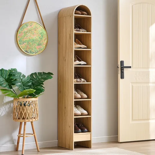 Miniatura 9 de IFGET Armario de almacenamiento de zapatos arqueado de 67 pulgadas de alto, 8 niveles y 8 pares de zapateros de madera con 3 estantes ajustables