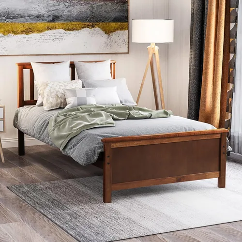 Twin Bed, Premium Platform Bed Frame with Strong Wood Slat Support, Easy Assembly, No Box Spring Needed (Walnut)