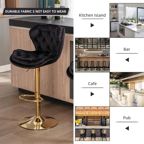Miniatura 8 de Taburete de bar moderno giratorio de altura de pub, silla de comedor alta con asiento de terciopelo, respaldo, taburete hidráulico sin brazos, Negro