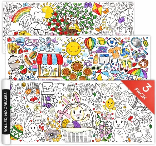 Miniatura 15 de Tiny Expressions - Paquete de 3 manteles grandes para colorear para festividades, Halloween, Acción de Gracias, Navidad, enrollado, sin arrugas