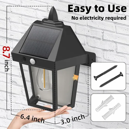 Miniatura 7 de DERAYSION Luces solares para porche al aire libre, faroles solares de pared de 9 pulgadas con sensor de movimiento, 3 modos de brillo ajustable