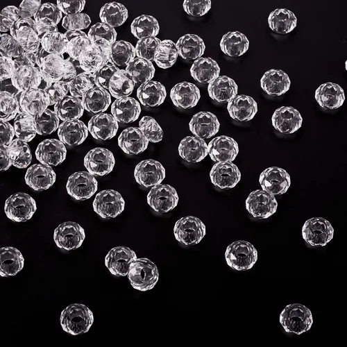 Miniatura 7 de KISSITTY - 100 cuentas europeas facetadas de vidrio transparente a granel, cuentas espaciadoras sueltas de cristal a granel, sin núcleo de metal