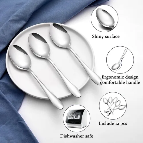 Miniatura 3 de Aebeky Cuchara de cena de acero inoxidable de 12 piezas, cucharadas grandes, 8 pulgadas (12 piezas)