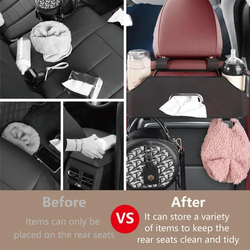 Miniatura 4 de Organizador de asiento trasero de automóvil con 2 portavasos para bebidas, soporte para pañuelos, ganchos para asiento de automóvil