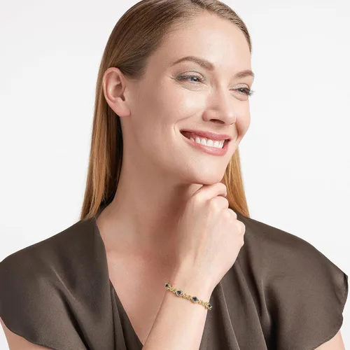 Miniatura 4 de MORGAN & PAIGE . Pulseras de plata de ley 925 de oro amarillo de 18 quilates sobre zafiro azul y blanco creado para mujer, elegante pulsera de plata