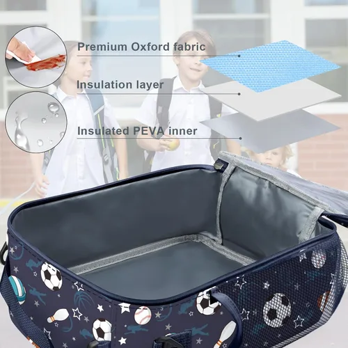 Miniatura 5 de Bolsa de almuerzo térmica aislada para niños Clastyle Sport Ball, grande, azul, con enfriador térmico, para niños, para picnic, escuela, canasta
