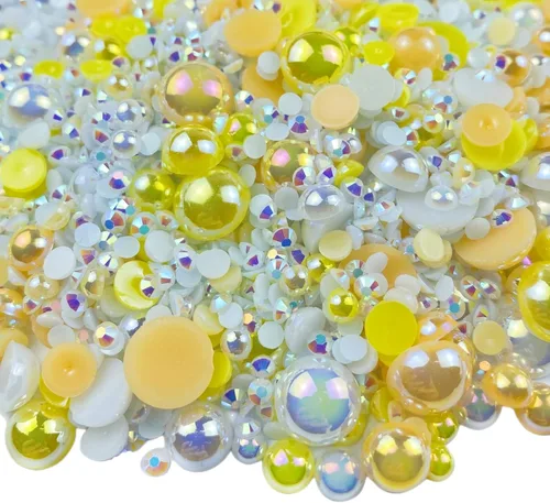Miniatura 26 de Diamantes de imitación de media perla roja y negra de 1.06 oz para manualidades, tamaño mixto de 0.116 a 0.394 pulgadas, diamantes de imitación