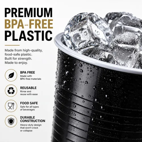 Miniatura 3 de Hanna K. Signature - Vasos desechables de plástico para fiestas, resistentes de 18 onzas, 50 unidades Negro