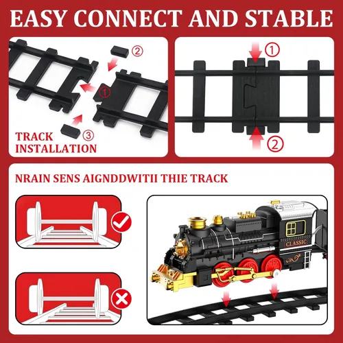 Miniatura 3 de Juego de Tren de Juguete con Humo, Luces y Sonido (Encendido/Apagado) para Niños, Juego de Tren Bajo el Árbol de Navidad, Modelos de Trenes