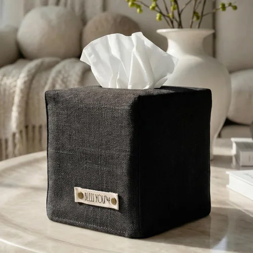 Miniatura 12 de Elegante funda para caja de pañuelos: este soporte de lino beige cubre instantáneamente tus cajas de pañuelos cuadradas, la cubierta de cubo