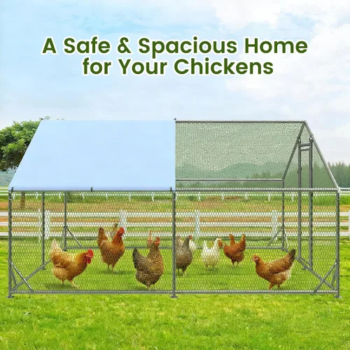 Miniatura 5 de Gallinero de Metal para Exteriores, Jaula Grande Transitable para Aves de Corral, Corral para Pollos en Forma de Aguja con Cubierta Impermeable