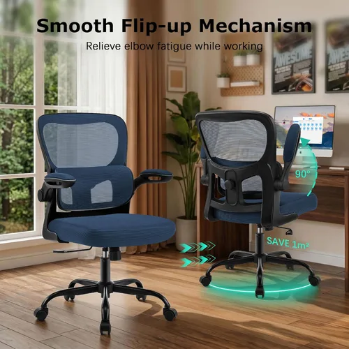 Miniatura 8 de AreShark Silla de oficina ergonómica, cómoda silla de escritorio con soporte lumbar ajustable, silla de computadora de malla con ruedas, Azul marino