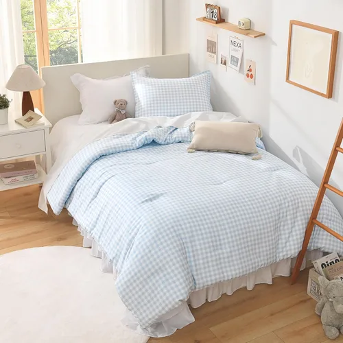 Miniatura 12 de Andency Edredón a cuadros tamaño individual (66 x 90 pulgadas), juego de cama a cuadros negros y blancos para adolescentes y niños, ropa de cama