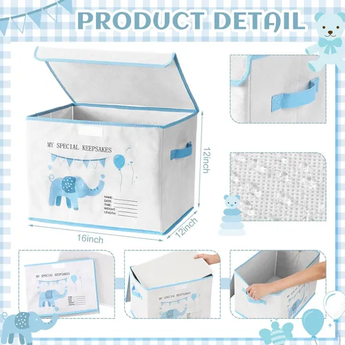 Miniatura 3 de LemonRoad Caja de recuerdos de bebé de 16 x 12 x 12 pulgadas, baby shower, elefante, primera caja de recuerdos, para recién nacidos, regalo de Azul