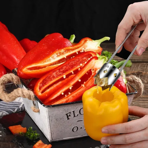 Miniatura 6 de Runsgo Descorazonador de semillas de pimiento rojo 2024, nuevo descorazonador de frutas de acero inoxidable, para verduras y frutas (1 unidad)