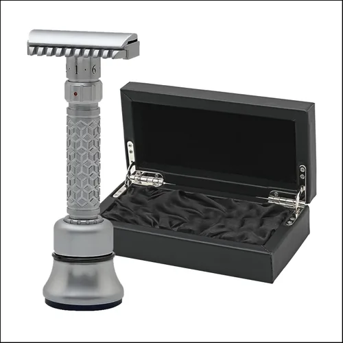 Miniatura 10 de Pearl Flexi - Maquinilla de afeitar de seguridad ajustable, edición negra, reutilizable, hecha de 100 % latón, maquinilla de afeitar ecológica
