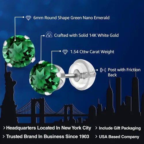 Miniatura 176 de Gem Stone King Aretes solitarios con piedra natal de oro de 14 quilates Redondos de 0.236 in Aretes de oro para mujeres y hombres
