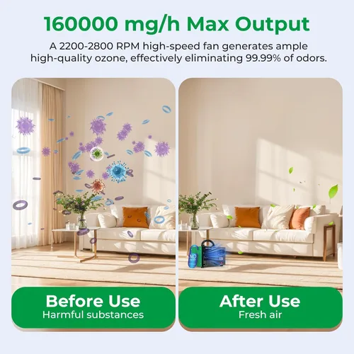 Miniatura 2 de Generador de ozono de 160,000 mg/H con pantalla de temperatura/humedad, temporizador de 120 minutos, purificador de aire ionizador O3 para espacios
