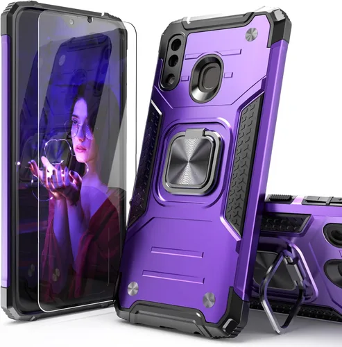 Miniatura 10 de Funda para Galaxy A20 con protector de pantalla, a prueba de golpes, a prueba de caídas, ajuste delgado, con soporte de automóvil, cubierta Negro