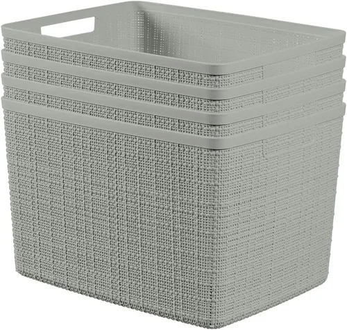Miniatura 27 de Curver Juego de 6 cestas decorativas de plástico de yute mediano de 12 litros, para organización y almacenamiento, contenedores perfectos para Negro