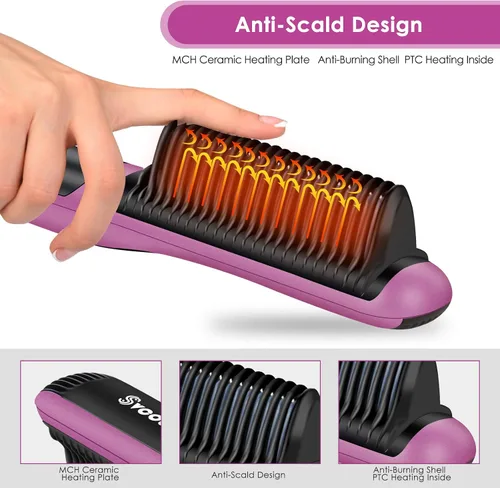 Miniatura 5 de Peine alisador de cabello, peine de cerámica para alisar el cabello, peine eléctrico para cabello negro, 6 ajustes de temperatura, 20 minutos