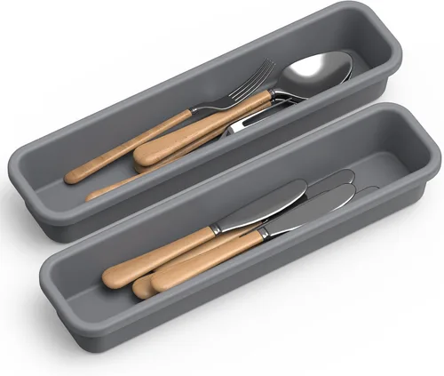 Paquete de 2 organizadores de cajones de silicona para cubiertos, organizador de cajones de cocina, organizador de utensilios, a prueba de humedad y