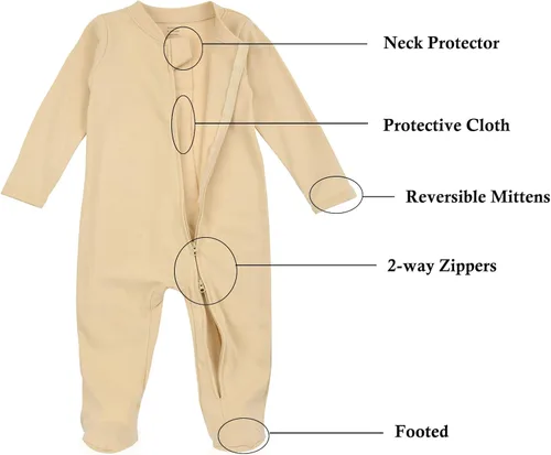 Miniatura 2 de Aablexema Pijama de algodón orgánico con cremallera para recién nacido, con puños de manoplas