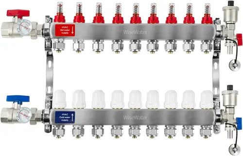 Miniatura 10 de AB Colector PEX de 2 bucles/radiante, salidas compatibles de 1/2 pulgada, válvula de flujo de hasta 1.4 GPM para calefacción radiante hidrónica