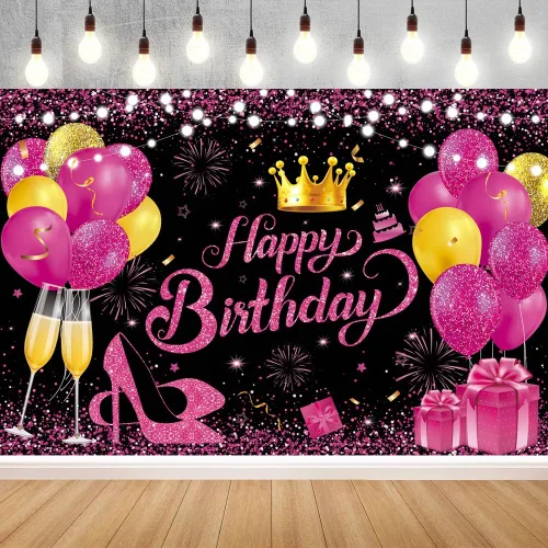 Miniatura 8 de 180x120 cm Púrpura Oro Negro Purpurina Telón de Fondo de Cumpleaños Feliz para Foto de Fiesta, Telón de Fondo de 71x47 Pulgadas Púrpura Oro