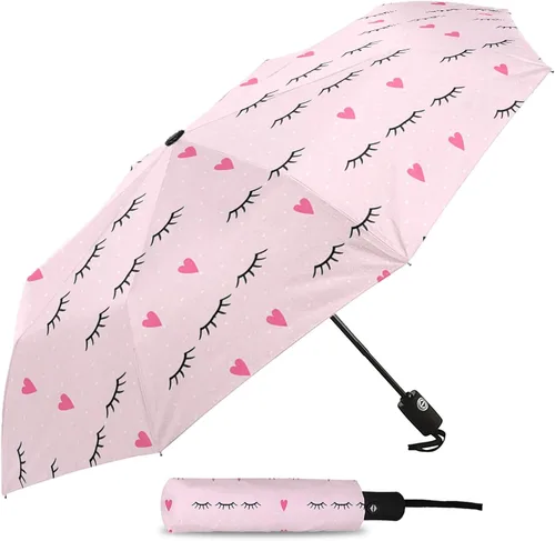 Miniatura 2 de DHDM Paraguas automático para lluvia y sol, paraguas plegable con estampado de sombrilla de playa para hombre y mujer