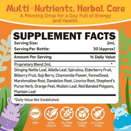 Miniatura 2 de Natural Kids Herbal Morning Drops – Verdes líquidos diarios + mezcla de superalimentos antioxidantes con saúco, espirulina, goji y arándano, suave
