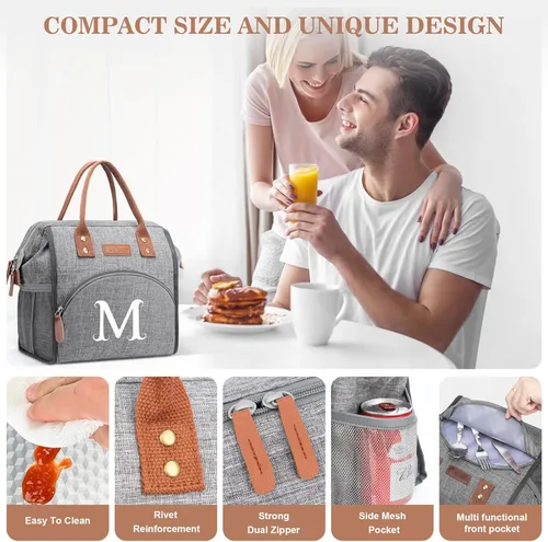 Miniatura 2 de Lonchera inicial con aislamiento para mujeres, lonchera térmica con apertura amplia, bolso de mano grande para bebidas, organizador de snacks
