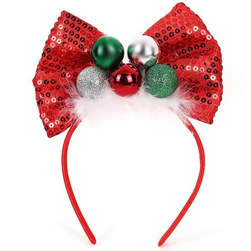 Ecuupas Diadema de Navidad con lazo para el pelo, color rojo, brillante, verde, campana, diseño de tocado para mujeres, niñas, niños, invierno,