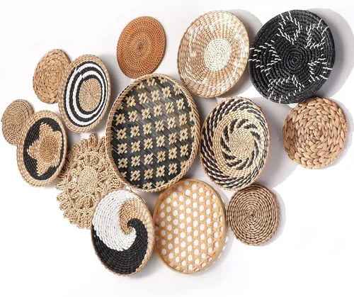 Nuenen 14 piezas de decoración bohemia de pared, cesta tejida decorativa para colgar, decoración de pared, manteles individuales redondos hechos a