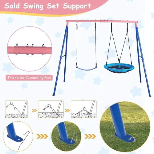 Miniatura 3 de Lunafun Columpios para exteriores para niños, 440 libras, soporte de columpio de metal resistente con marco en A, 1 platillo y 1 asiento de columpio
