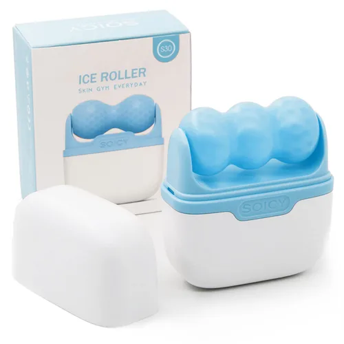 Leeshine Rodillo de hielo para cara y ojos, herramientas para el cuidado de la piel facial con rodillo de masaje 2 en 1 y estuche de viaje, regalo