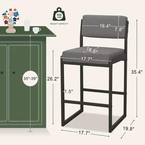 Miniatura 2 de SAECKBERG Taburetes de bar modernos de altura de mostrador, sillas de barra de 26 pulgadas de altura con respaldo, taburetes tapizados, taburetes