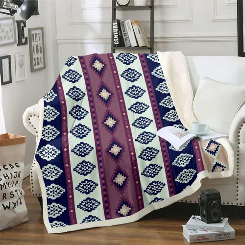 Miniatura 13 de Manta Decorativa Tribal Boho Azteca para Hombres y Mujeres, Manta de Vellón Étnica Bohemia Negro y Blanco de 50"X60", Manta Sherpa del Suroeste