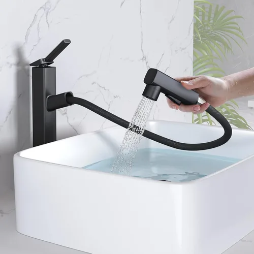 Miniatura 11 de MIAOHUI Grifo de Lavabo de Vasija con Rociador Extraíble, Grifo Alto de Lavabo de Baño de 3 Modos de Rociado, Grifos Altos de Baño para Lavabo de 1