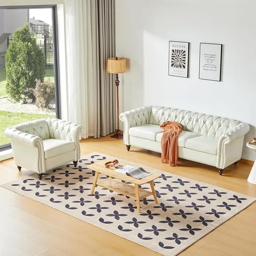Miniatura 47 de QHITTY Juego de 2 piezas para sala de estar, Sofá Seccional Chesterfield Silla Contemporáneo Tapizado de Terciopelo Loveseat Juego de Sofás