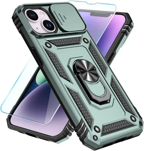Miniatura 10 de SunStory Compatible con iPhone 13 Case/iPhone 14 Case con Protector de Pantalla HD y Cubierta de Cámara Deslizante y Soporte de Anillo Giratorio