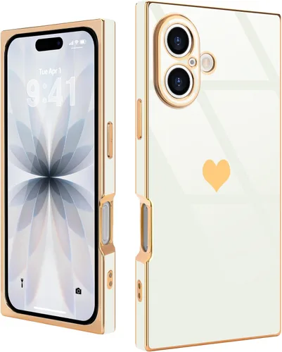 Miniatura 63 de Compatible con iPhone 12 Funda Rectangular Bonita Chapado Dorado Lujo Corazón de Amor Funda de Teléfono para Mujeres Niñas A Prueba de Golpes