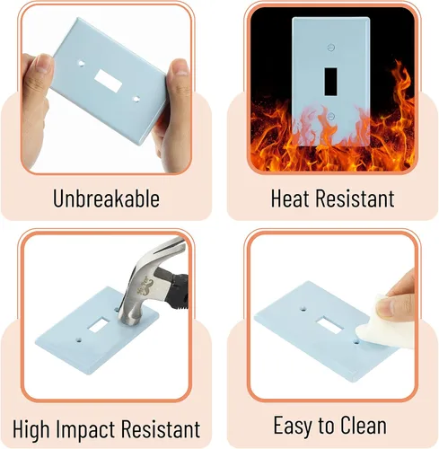 Miniatura 3 de Cubiertas para interruptores de luz azul Bates - Paquete de 2, cubierta de placa de salida, cubiertas de interruptor con luz azul