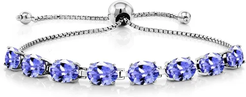 Miniatura 104 de Gem Stone King Pulsera de plata de ley 925 con piedra natal ovalada de 0.276 x 0.197 in para mujer, totalmente ajustable hasta 9 pulgadas