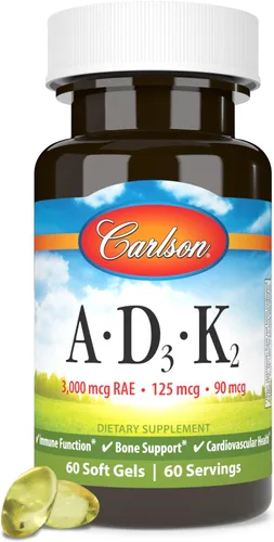 Miniatura 5 de Carlson - Vitaminas A, D3, K2, 3000 mcg RAE Vitamina A, 125 mcg de Vitamina D3, 90 mcg de Vitamina K2 como MK-7, Construcción de Huesos, Utilización