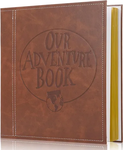 Miniatura 13 de Álbum de fotos para álbumes de recortes Nuestro Libro de Aventura, libro de memorias de cuero con palabras en relieve en 3D con 80 páginas