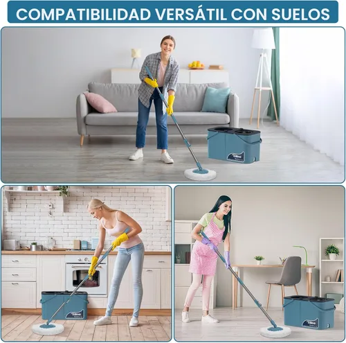 Miniatura 6 de Gen 1 Juego de fregona giratoria y cubeta de gran capacidad – para casas grandes y días de limpieza profunda, sistema de 4 cámaras que separa
