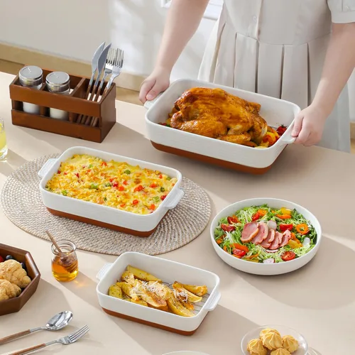 Miniatura 6 de MALACASA Juego de 3 platos de cacerola para horno con parrillas para asar, juego de platos de cerámica para hornear, juego de platos para hornear