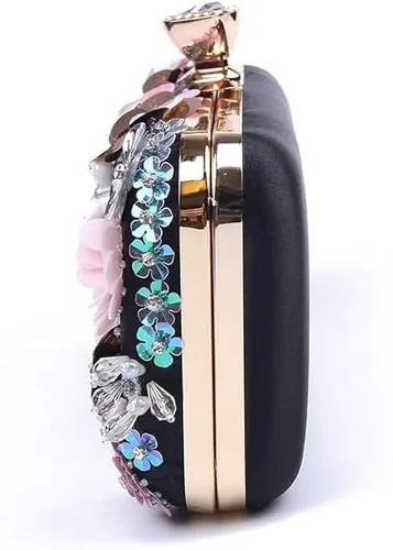 Miniatura 6 de Bolso de noche floral para mujer, bolso de mano con cuentas de flores con correa de cadena, bolsa de hombro para fiesta formal y boda