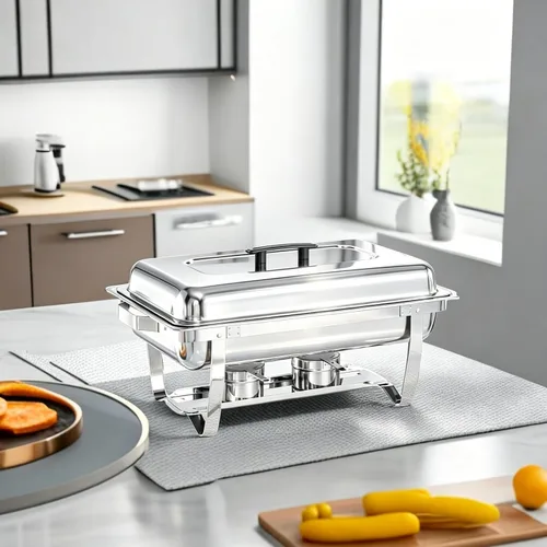 Miniatura 3 de Recipientes Calentadores para Buffet Paquete de 4, Juego de Recipientes Calentadores de Buffet de Acero Inoxidable de 9 Cuartos con Marco Plegable